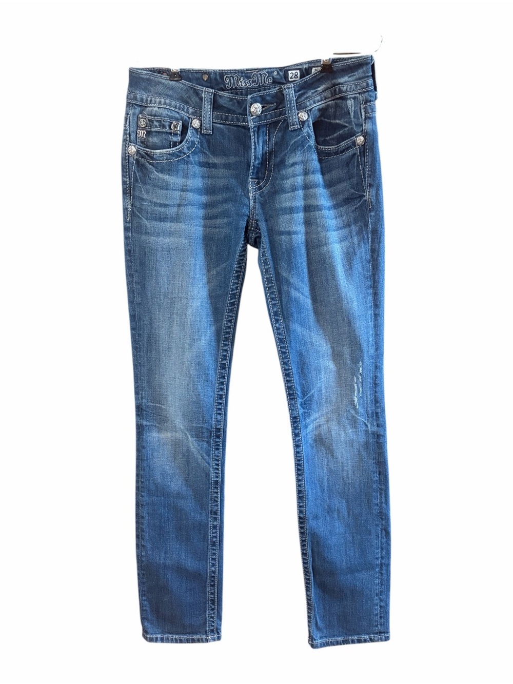 Miss Me Faux Leather Embellished Back Pocket Straight Leg Jeans